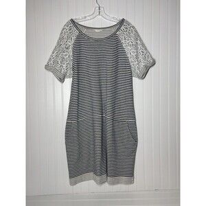 Caslon XL Black White Shift Dress Stripe Pockets